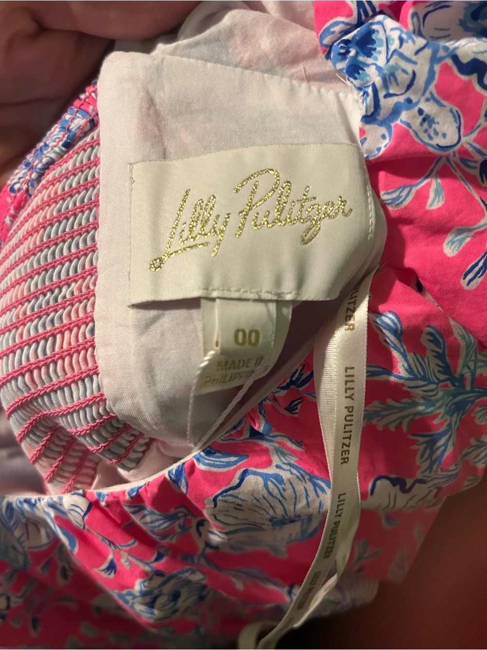 Lilly Pulitzer Pink Floral Puff-Sleeve Sundress with Blue Accents